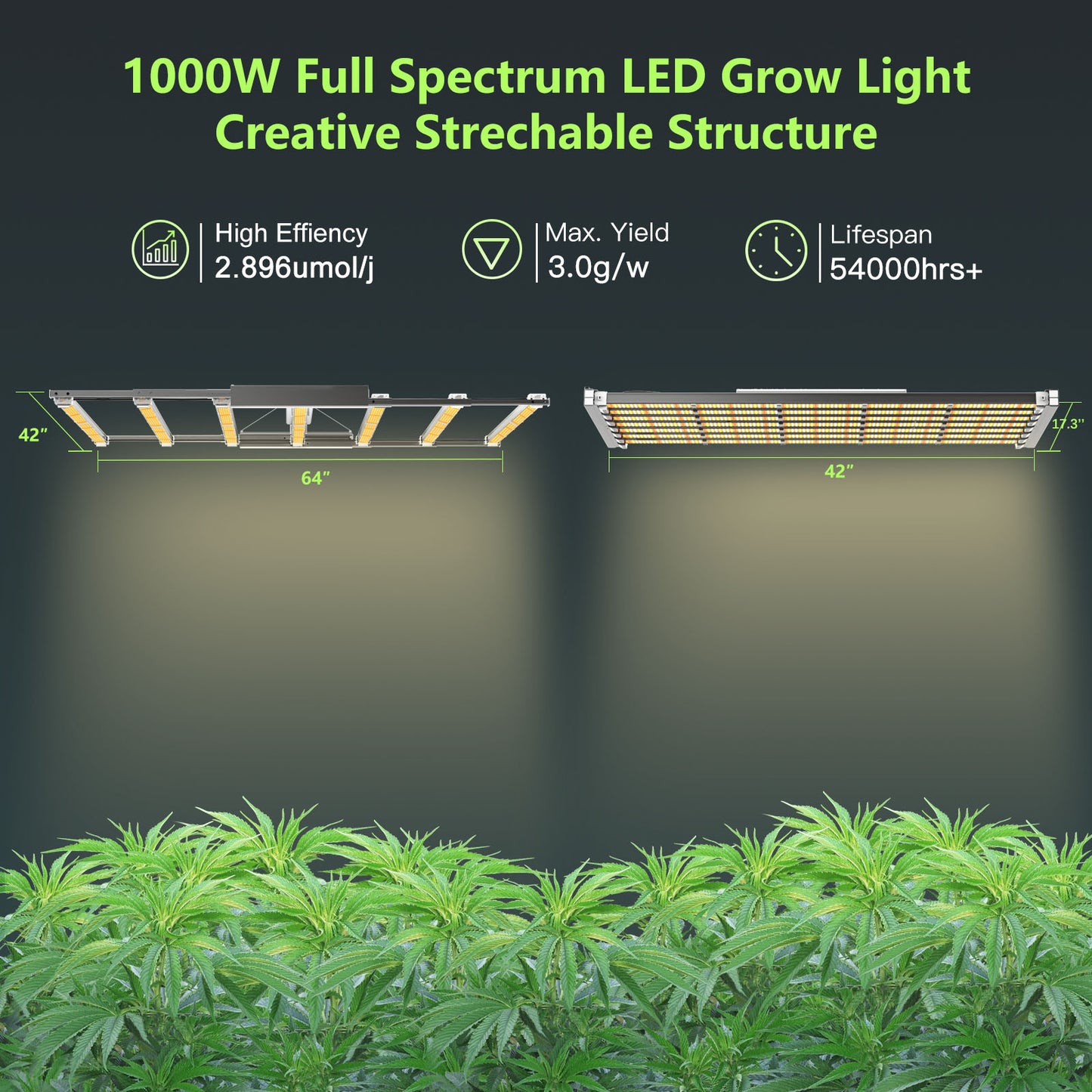 Stretchable LED Grow Light 1000W Grey