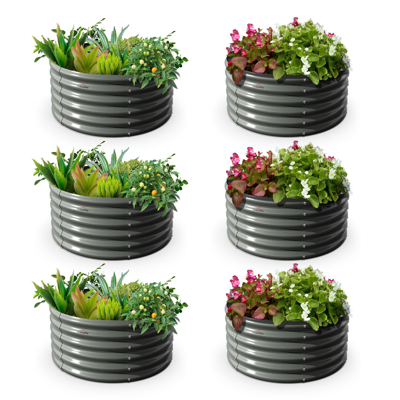 Anleolife Round Modular Metal Raised Garden Beds Set (Quartz Gray)