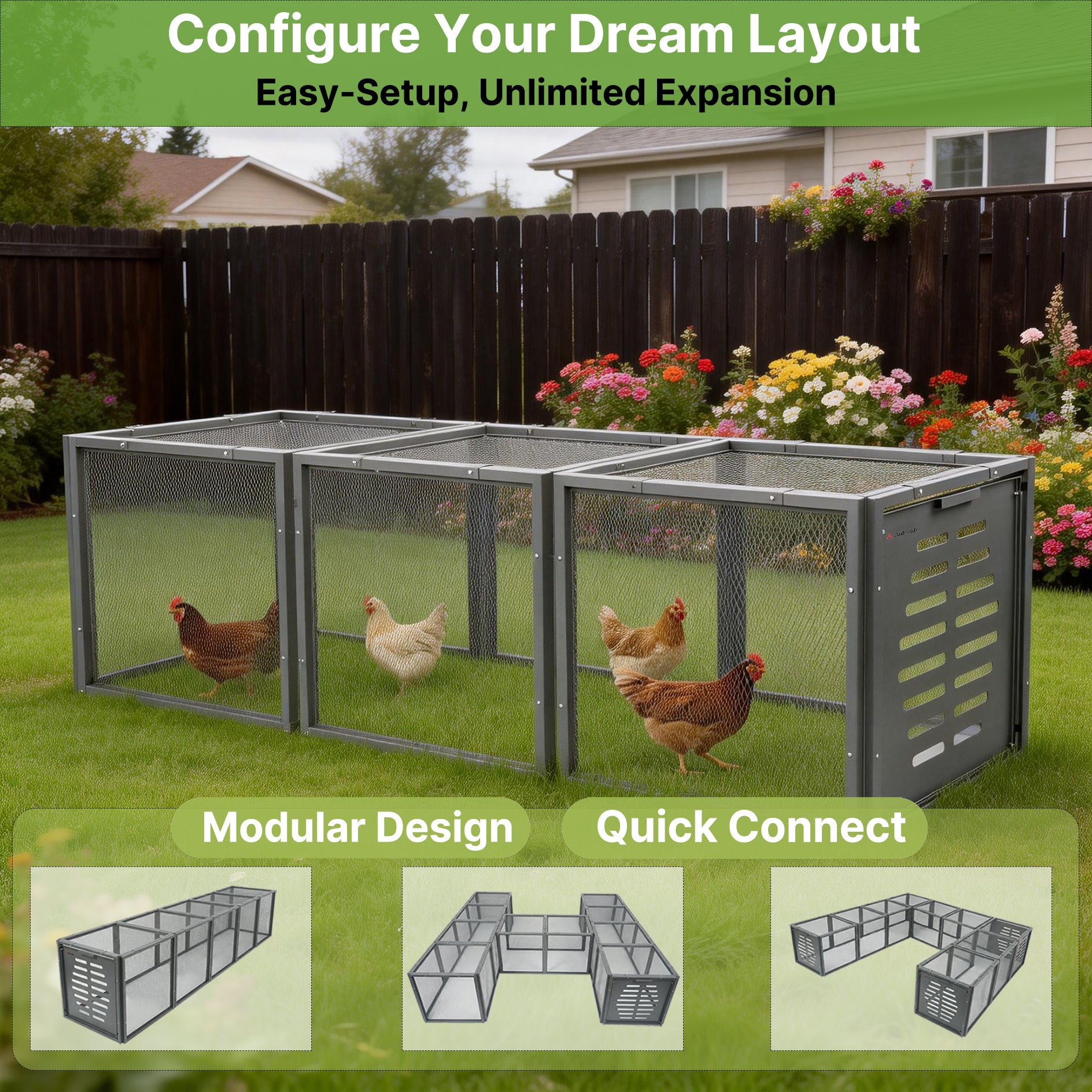 20.8" Chicken Coop Run Extension – Expandable Outdoor Chicken Tunnel