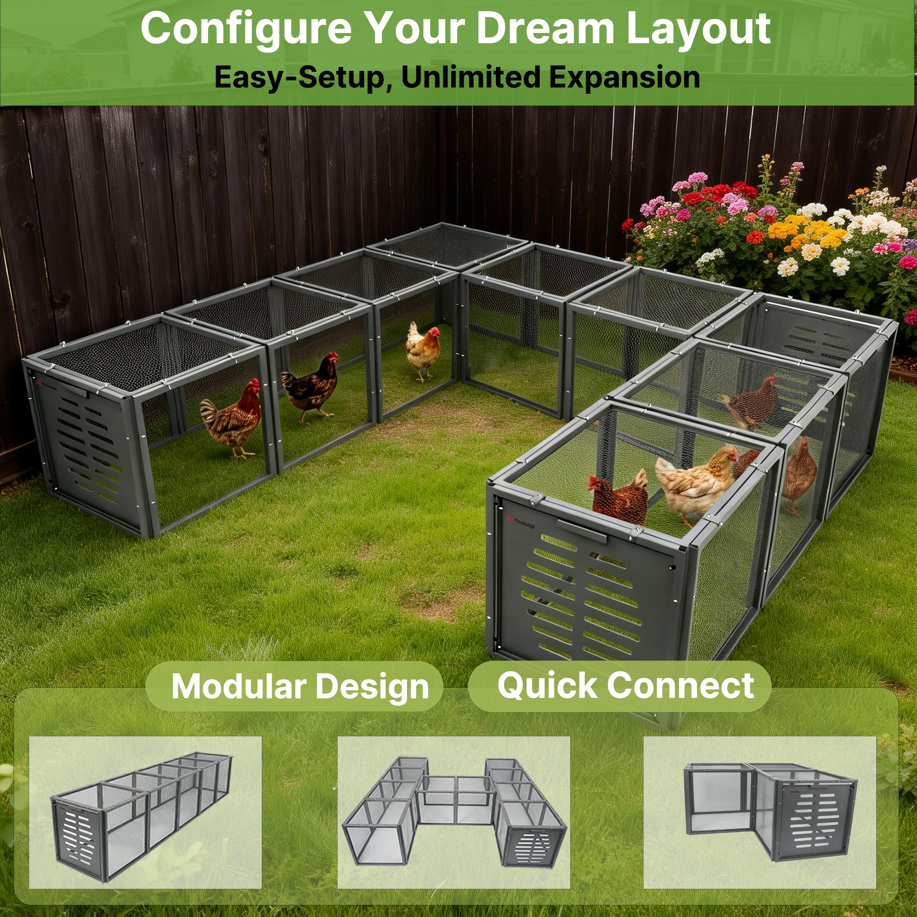 20.8" Chicken Coop Run Extension – Expandable Outdoor Chicken Tunnel