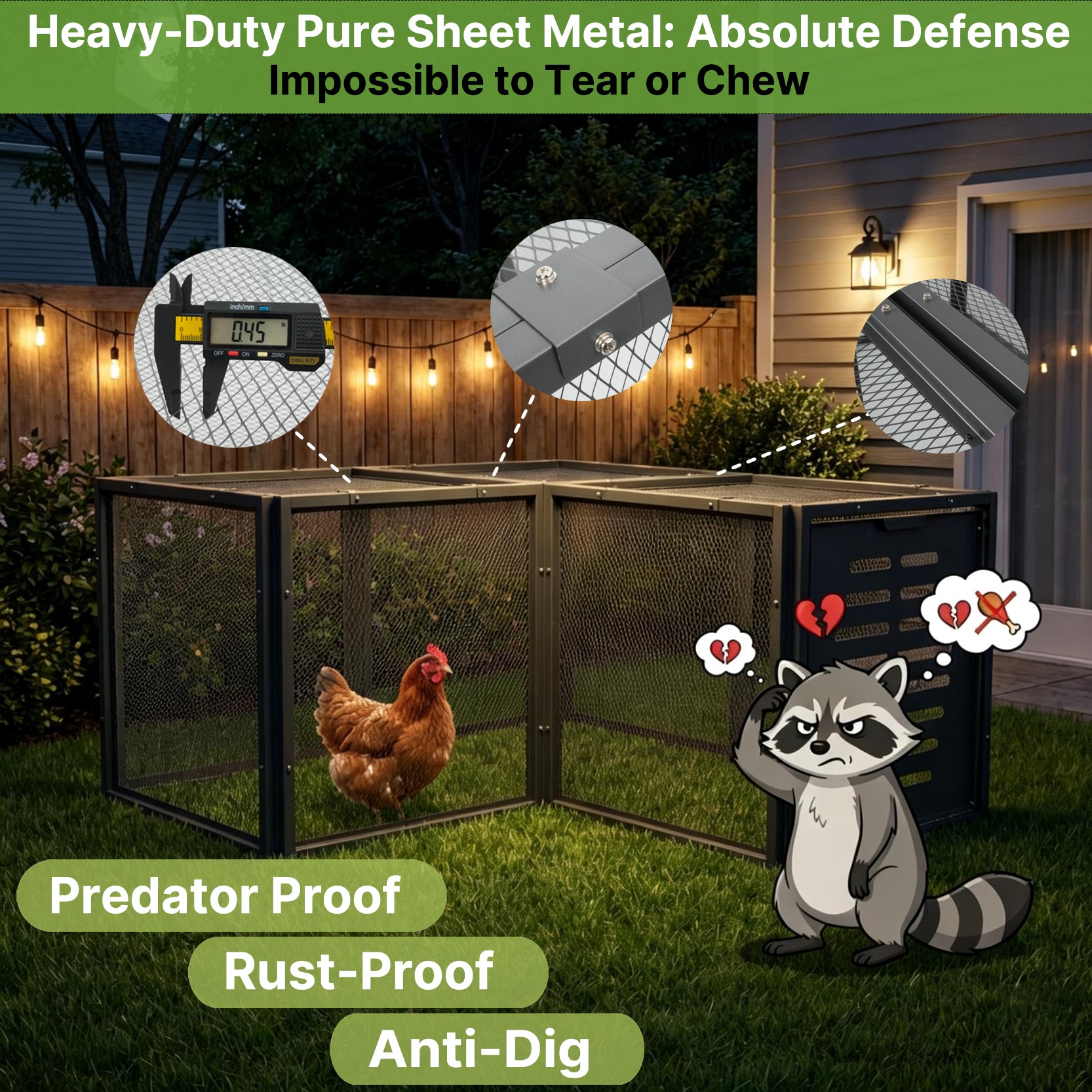 Heavy Duty Metal Chicken Tunnel Predator-Proof Run for Poultry & Small Pets