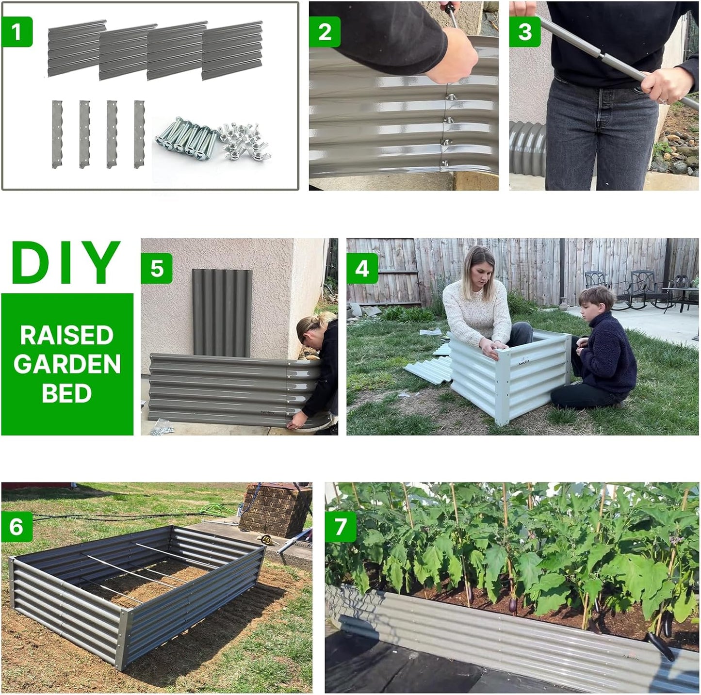18'' Tall DIY Modular Garden Bed Panels,  22-Gauge Galvanized Steel, 4-Pack
