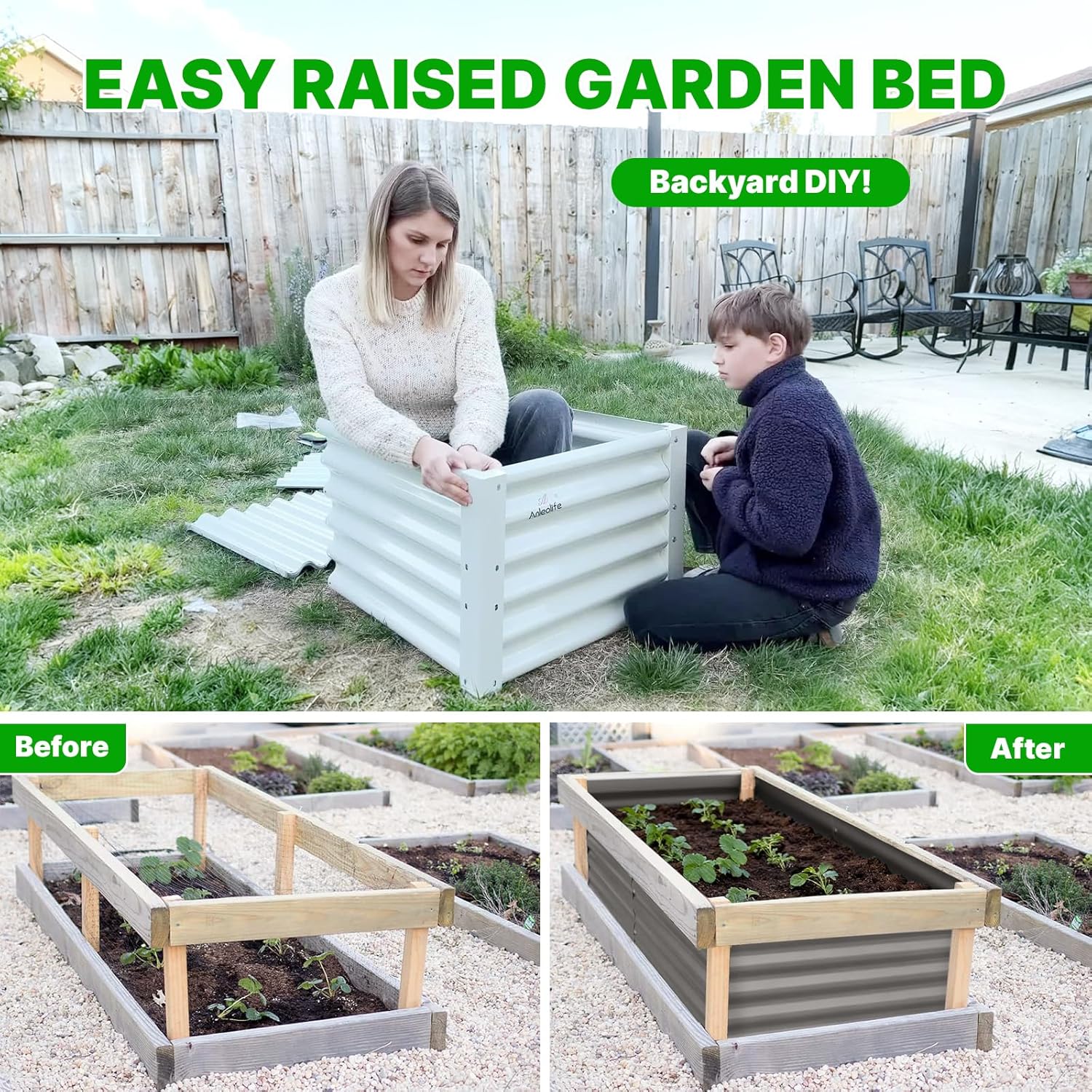 18'' Tall DIY Modular Garden Bed Panels,  22-Gauge Galvanized Steel, 4-Pack