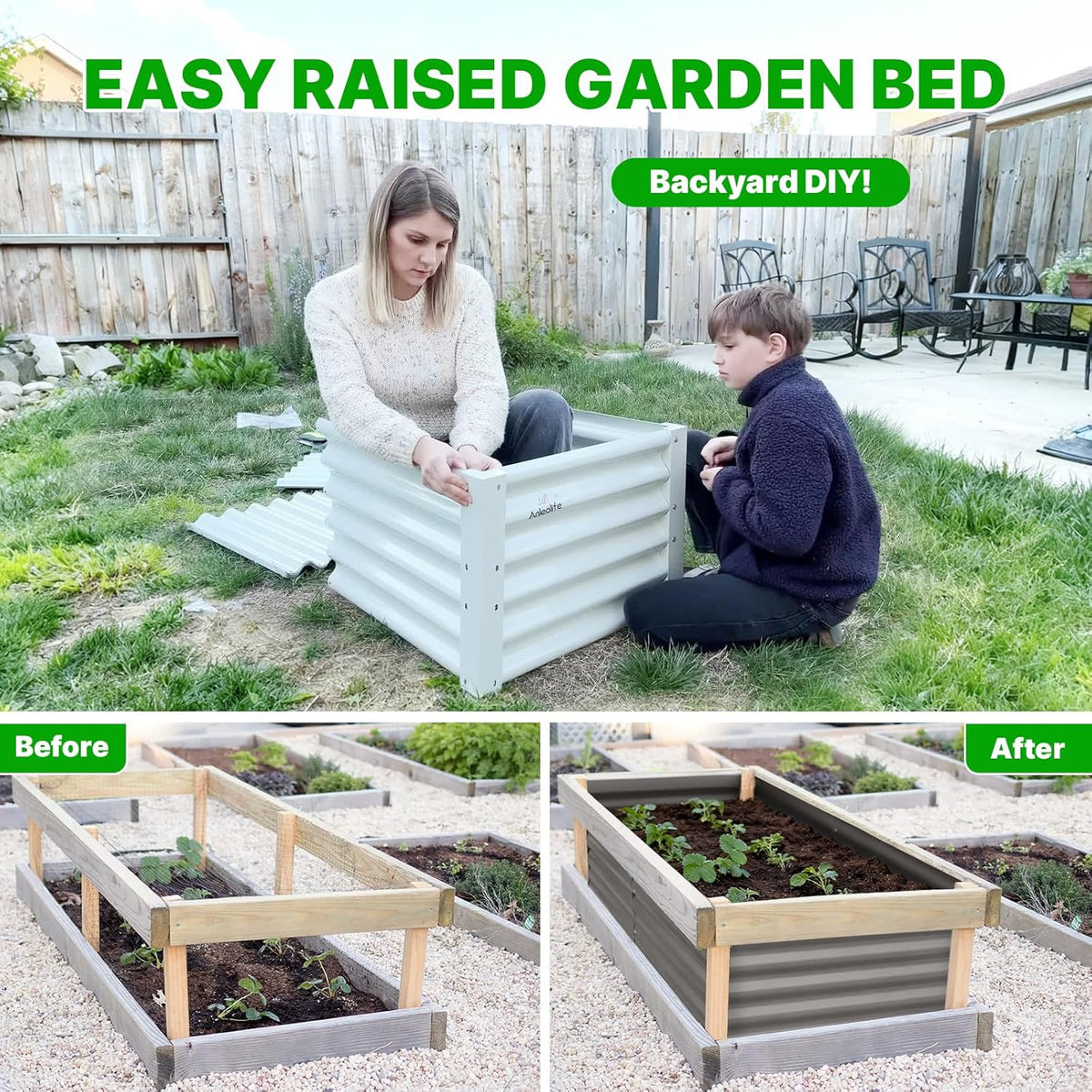 18'' Tall DIY Modular Garden Bed Panels,  22-Gauge Galvanized Steel, 4-Pack