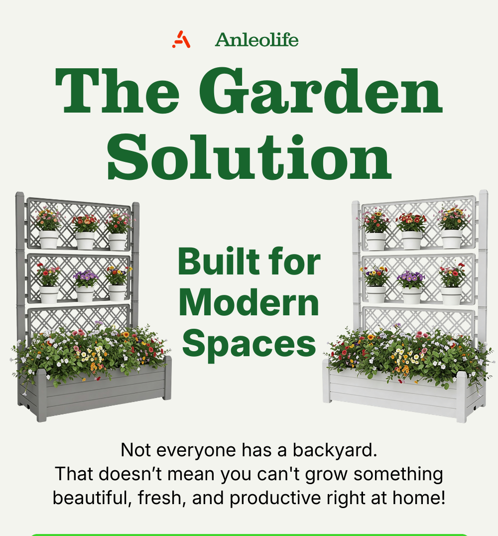 Raised Planter Box with Trellis & Built-in Water Reservoir