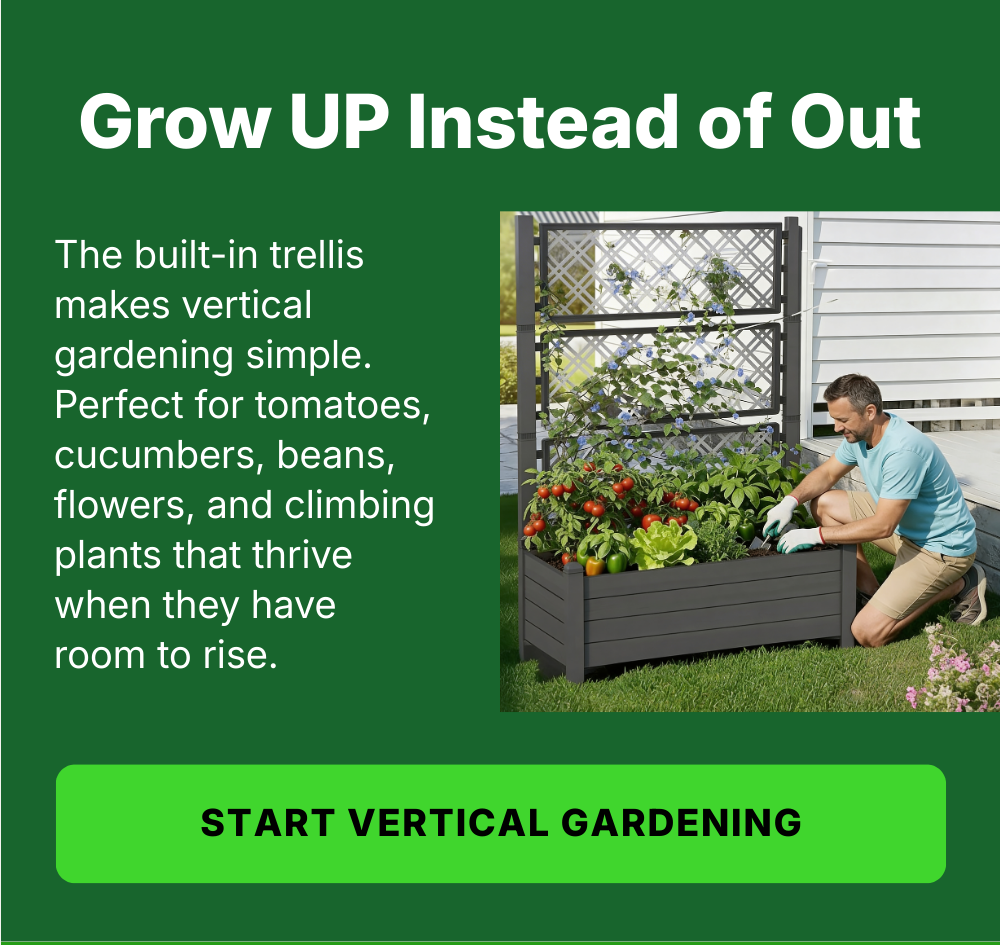 Raised Planter Box with Trellis & Built-in Water Reservoir