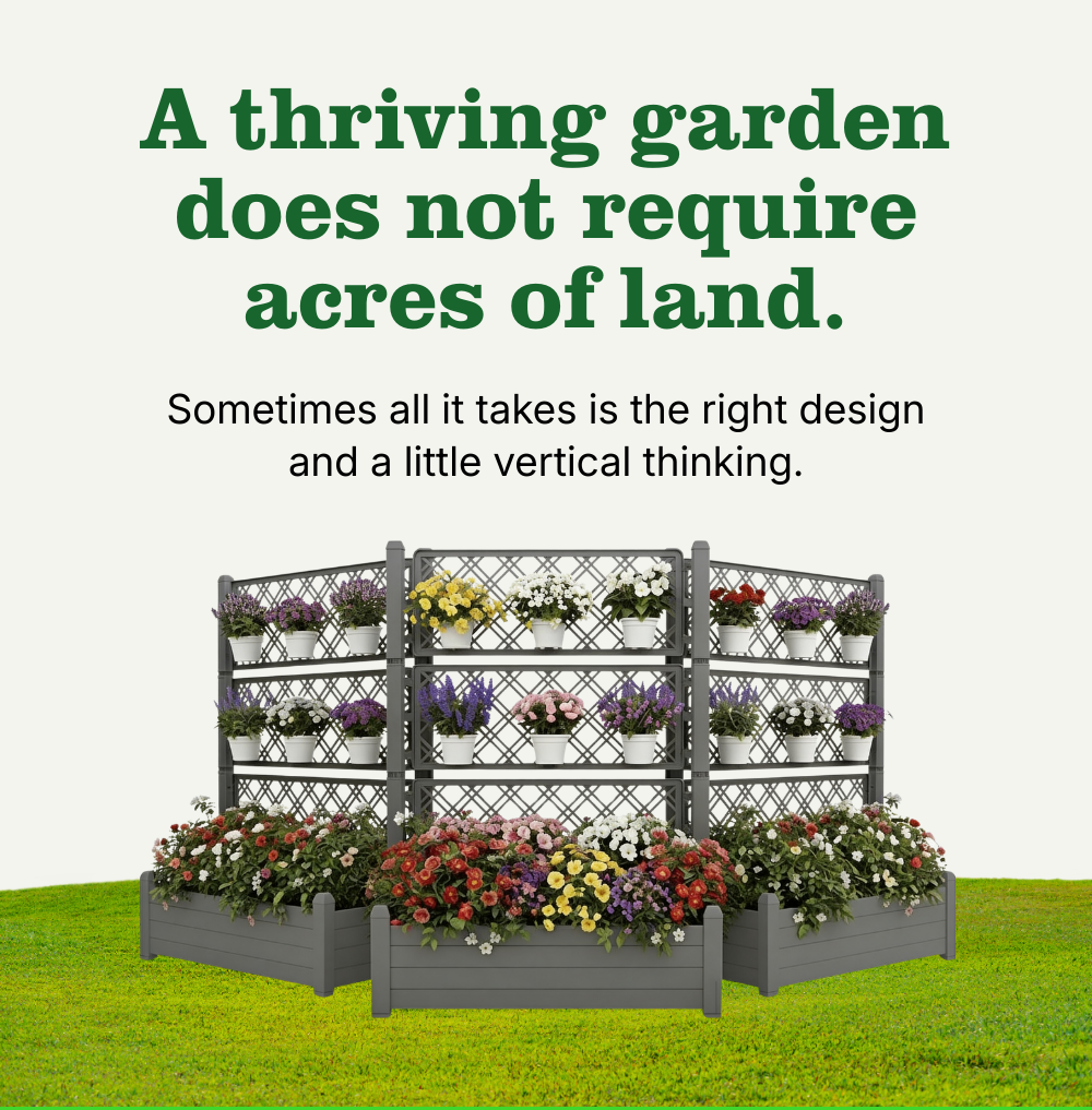 Raised Planter Box with Trellis & Built-in Water Reservoir