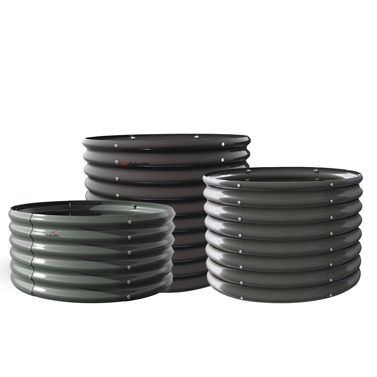 4x1.5ft / 3x2ft /3x2.5ft Round Modular Metal Raised Garden Beds Set (Gray)