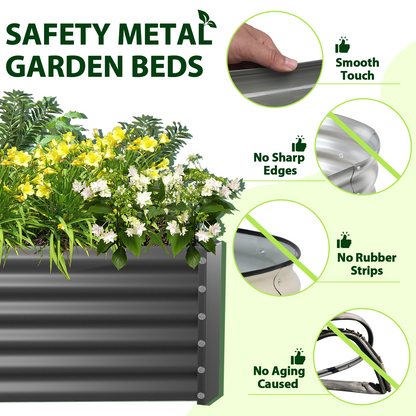 Set of 3: 6x3x1.5ft Rectangular Modular Metal Raised Garden Bed (Grey)