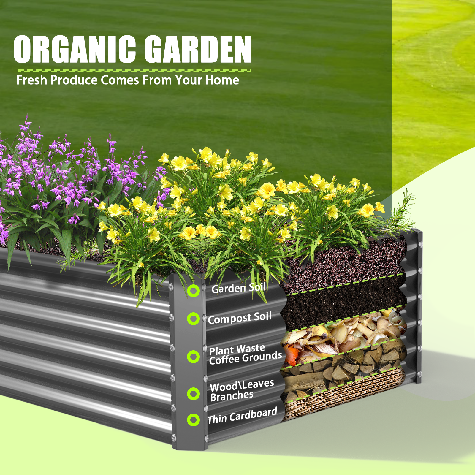 6x3x1.5ft Rectangular Modular Metal Raised Garden Bed (Quartz Gray)