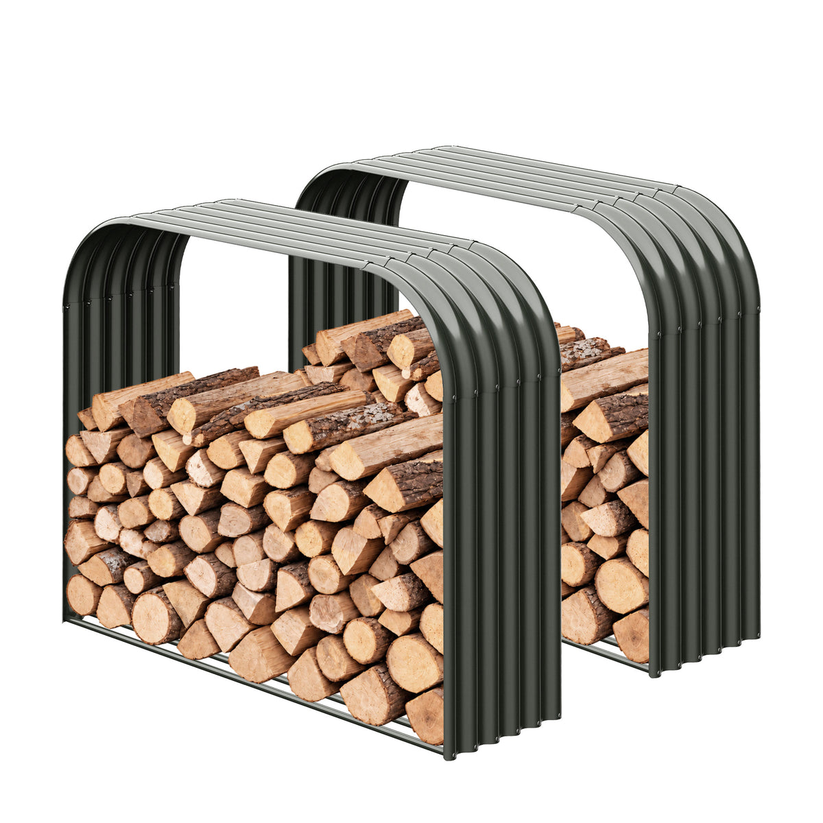 Set of 2, 29 Cubic Ft Each Firewood Storage Shed, Heavy-Duty Galvanized Steel Outdoor Log Rack, 59"W x 18"D x 48"H
