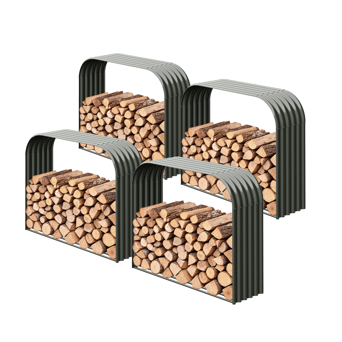 Set of 4, 29 Cubic Ft Each Firewood Storage Shed, Heavy-Duty Galvanized Steel Log Holder, 59"W x 18"D x 48"H