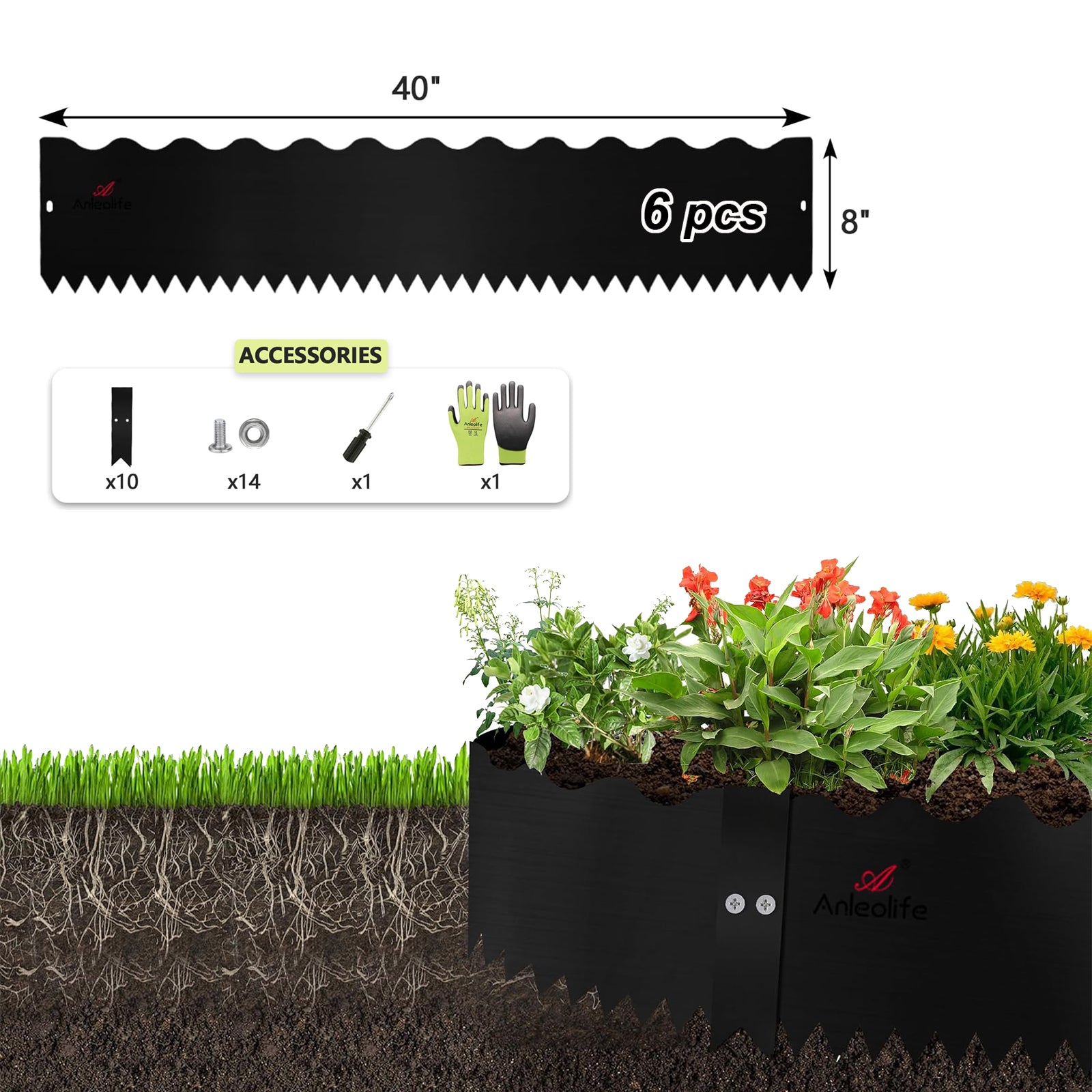Wavy Edge Galvanized Steel Garden Edging, 6" or 8" Tall, 20 FT (6 x 40")