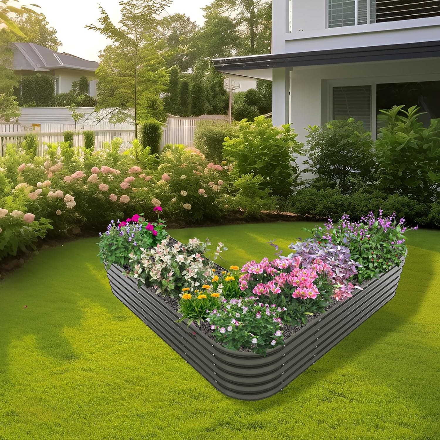 81''x81''x18'' Heart-shaped Galvanized Steel Raised Garden Bed - Quartz Gray