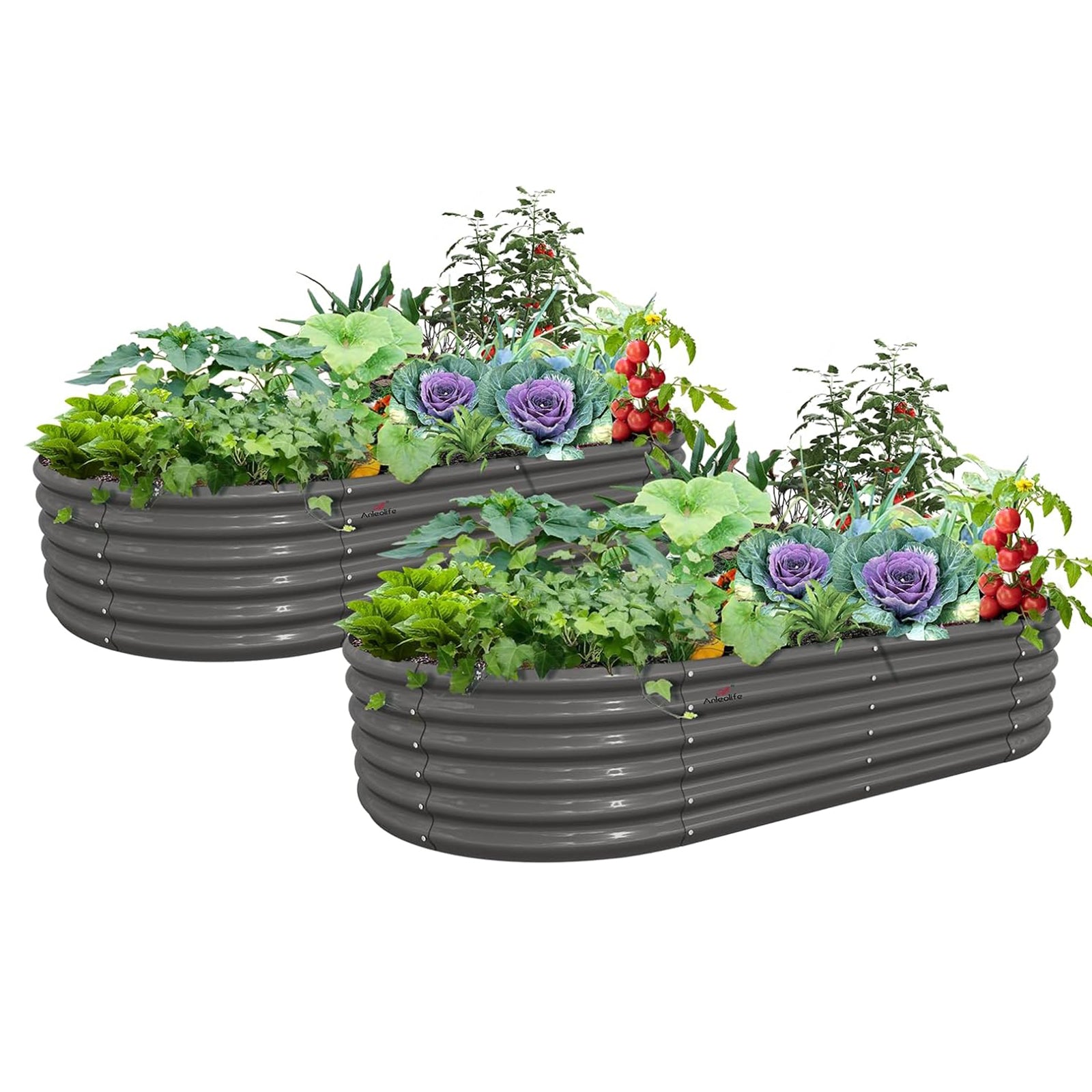8x4x1.5ft  Oval Modular Sturdy Metal Raised Garden Bed Set (Quartz Gray)
