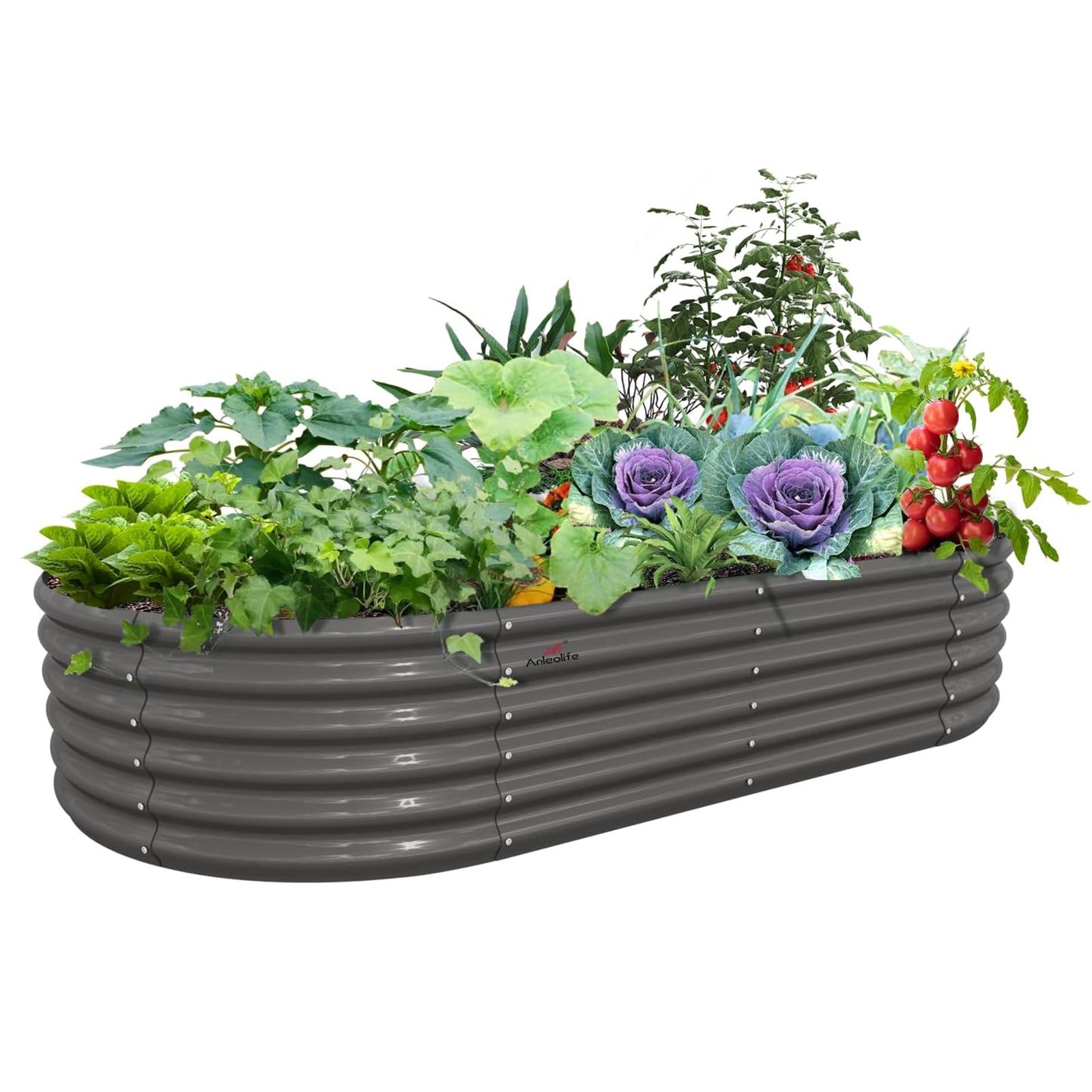 8x4x1.5ft  Oval Modular Sturdy Metal Raised Garden Bed Set (Quartz Gray)