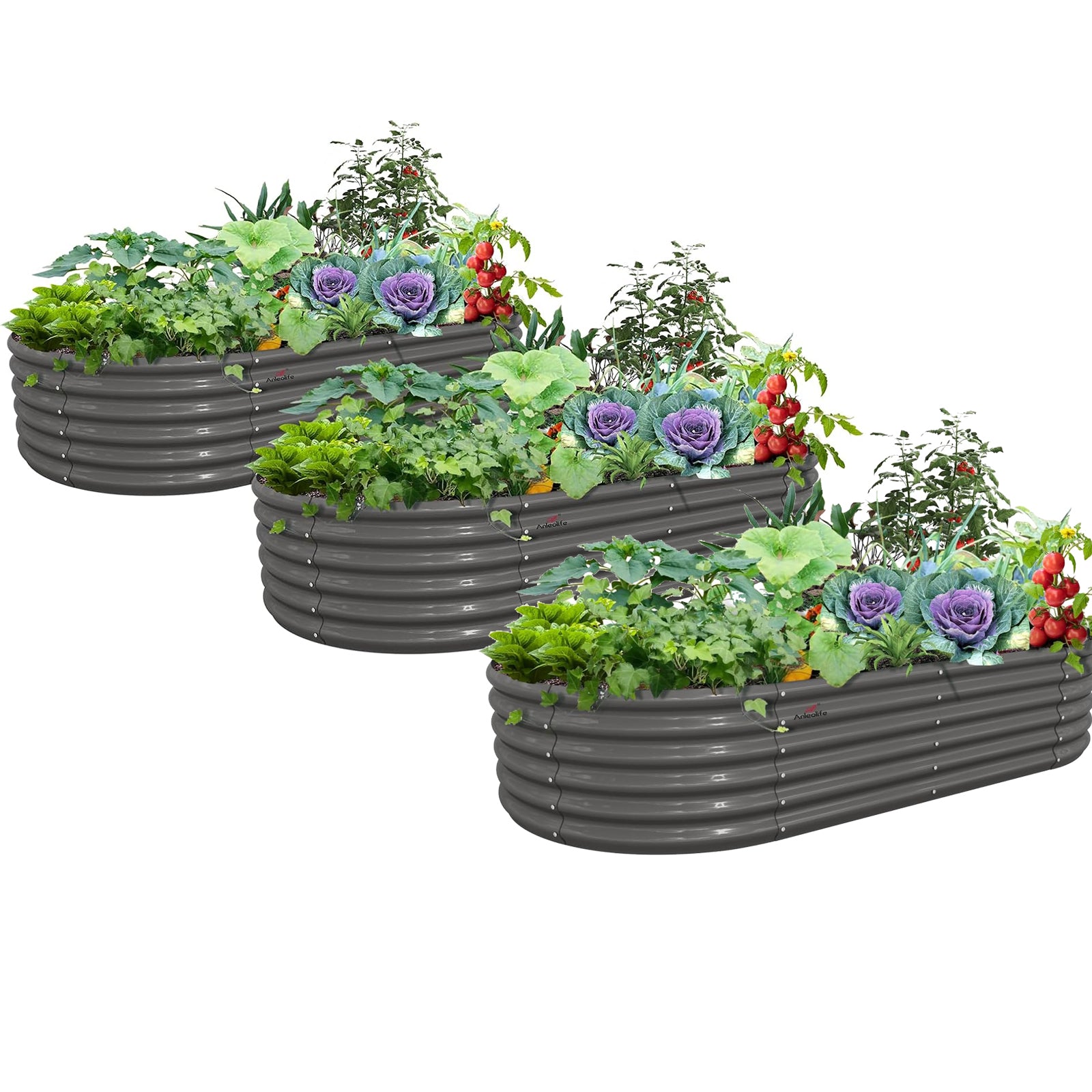 8x4x1.5ft  Oval Modular Sturdy Metal Raised Garden Bed Set (Quartz Gray)