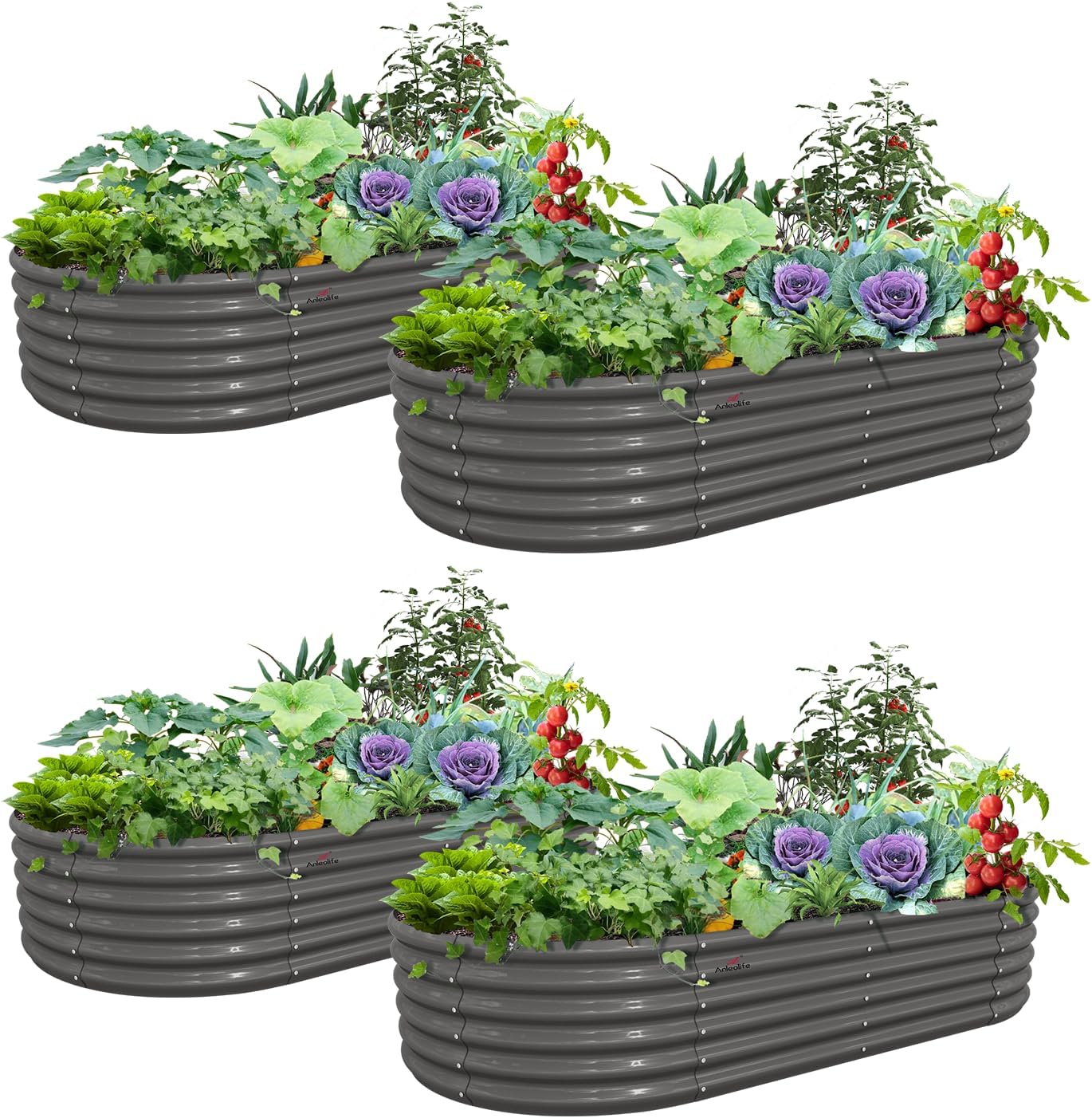 8x4x1.5ft  Oval Modular Sturdy Metal Raised Garden Bed Set (Quartz Gray)