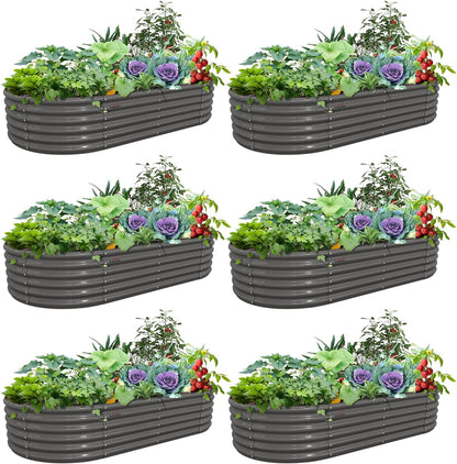 Set of 6: 8x4x1.5ft Oval Modular Sturdy Metal Raised Garden Bed (Grey)
