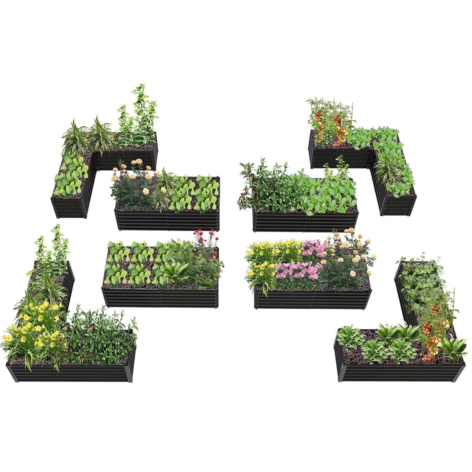 Set of 8: 74''x74''x18'' &  72'' x36'' x18'' Geometric Metal Raised Garden Bed Layout - Quartz Gray/Classic White)