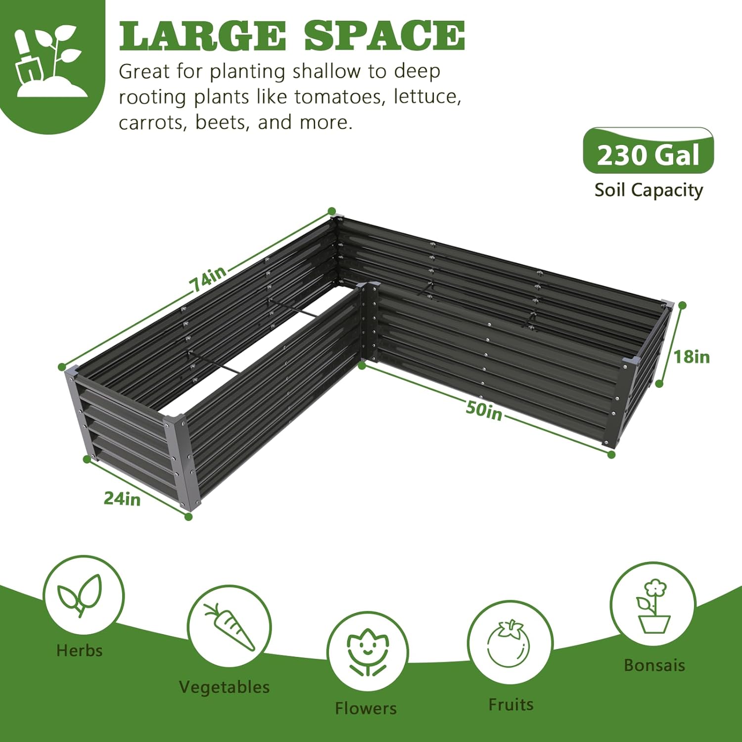 18" Tall Set of 8 Raised Garden Beds, L-Shape & Rectangle Layout