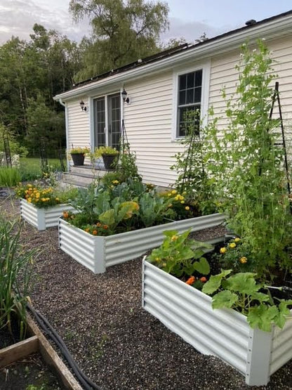 Set of 8: 74''x74''x18'' &  96'' x48'' x18'' Geometric Metal Raised Garden Bed Layout - White