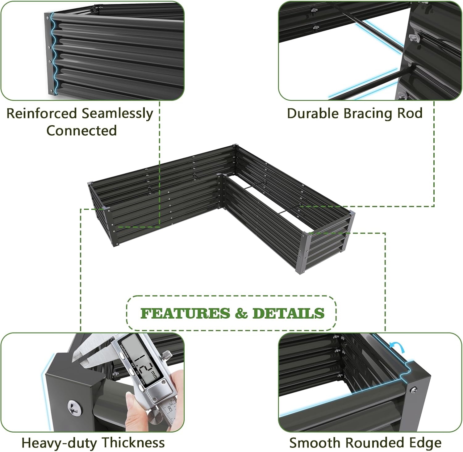 18" Tall Modular Raised Garden Bed Set, 12-Piece Layout for Customizable Gardening (Quartz Gray/Classic White)