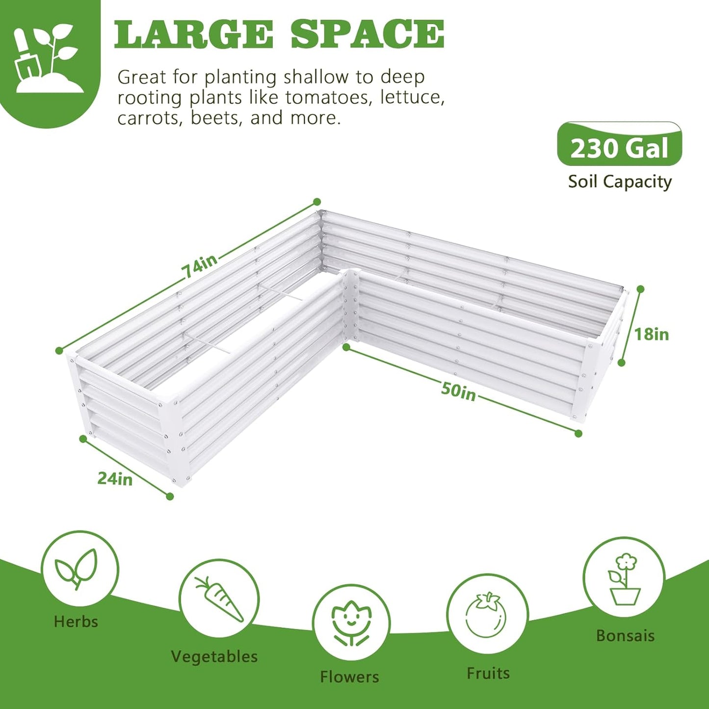 Set of 8: 74''x74''x18'' &  96'' x48'' x18'' Geometric Metal Raised Garden Bed Layout - White
