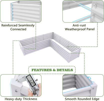 Set of 8: 74''x74''x18'' &  96'' x48'' x18'' Geometric Metal Raised Garden Bed Layout - White