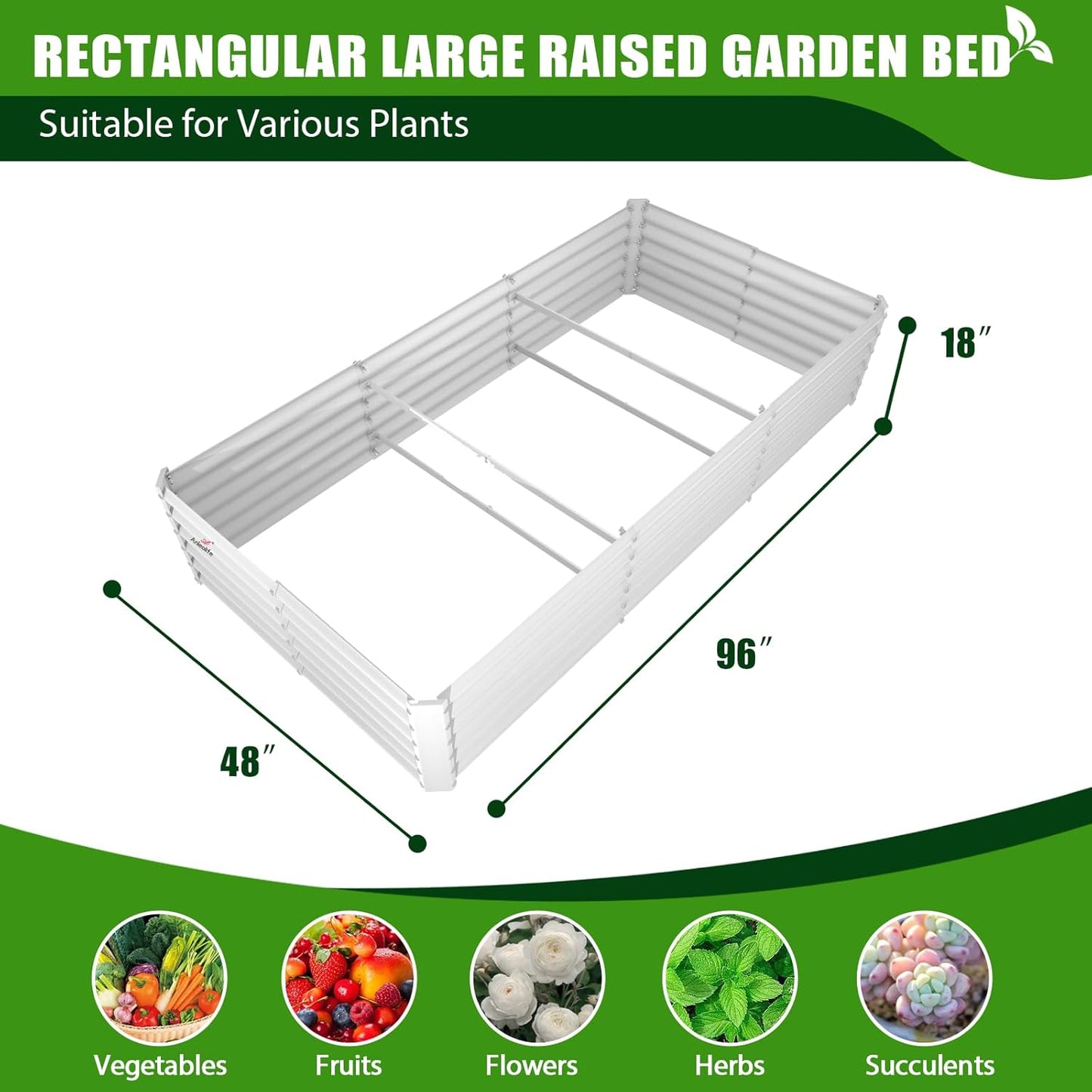 Set of 8: 74''x74''x18'' &  96'' x48'' x18'' Geometric Metal Raised Garden Bed Layout - White