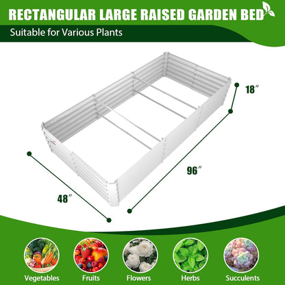 Set of 8: 74''x74''x18'' &  96'' x48'' x18'' Geometric Metal Raised Garden Bed Layout - White