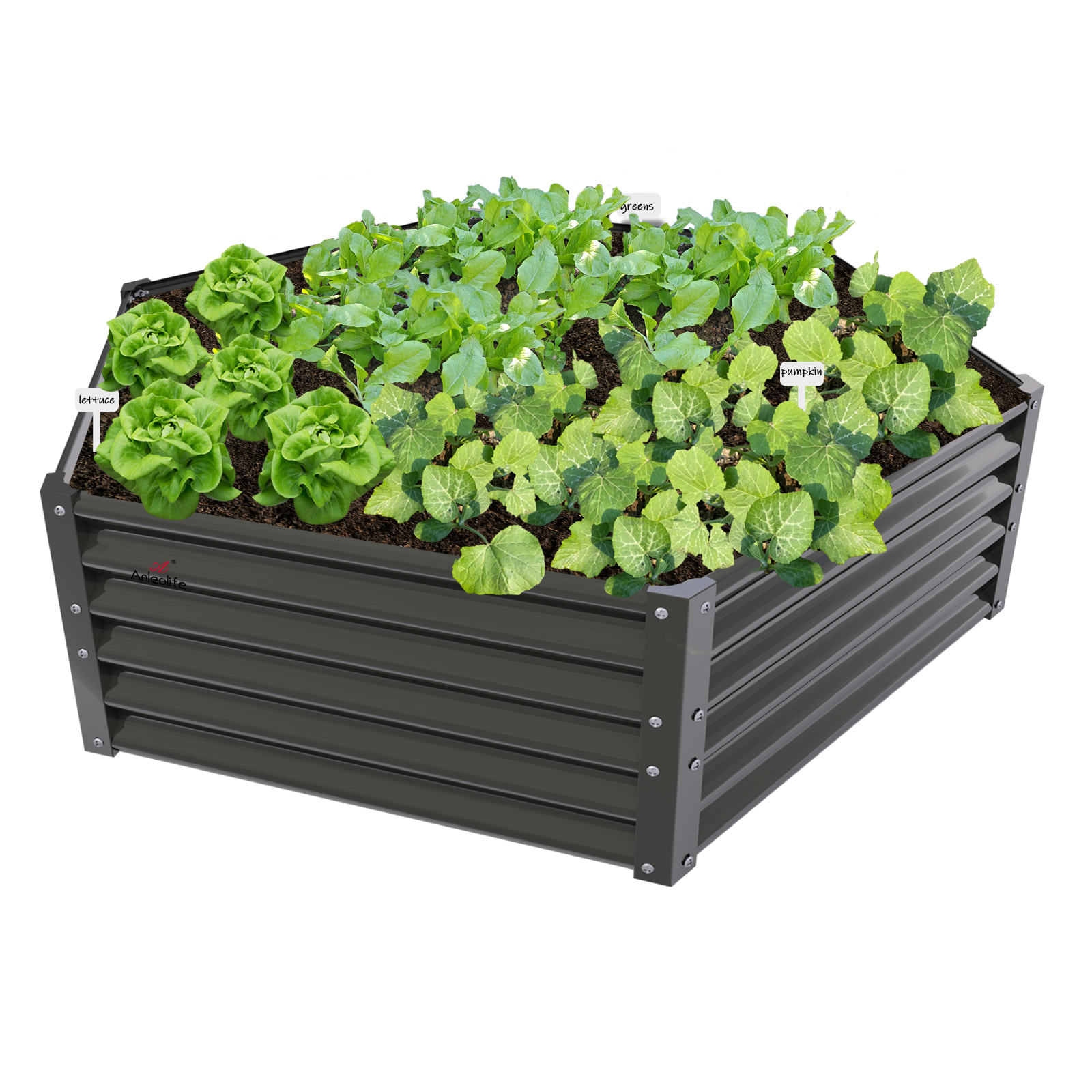 70''x60''x18'' Hexagon Galvanized Steel Raised Garden Bed - Quartz Gray