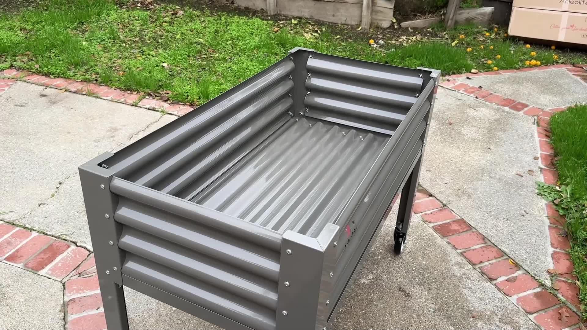 GardenEase- 48''x18''x35''Tall Elevated Bed with wheels (Quartz Gray)