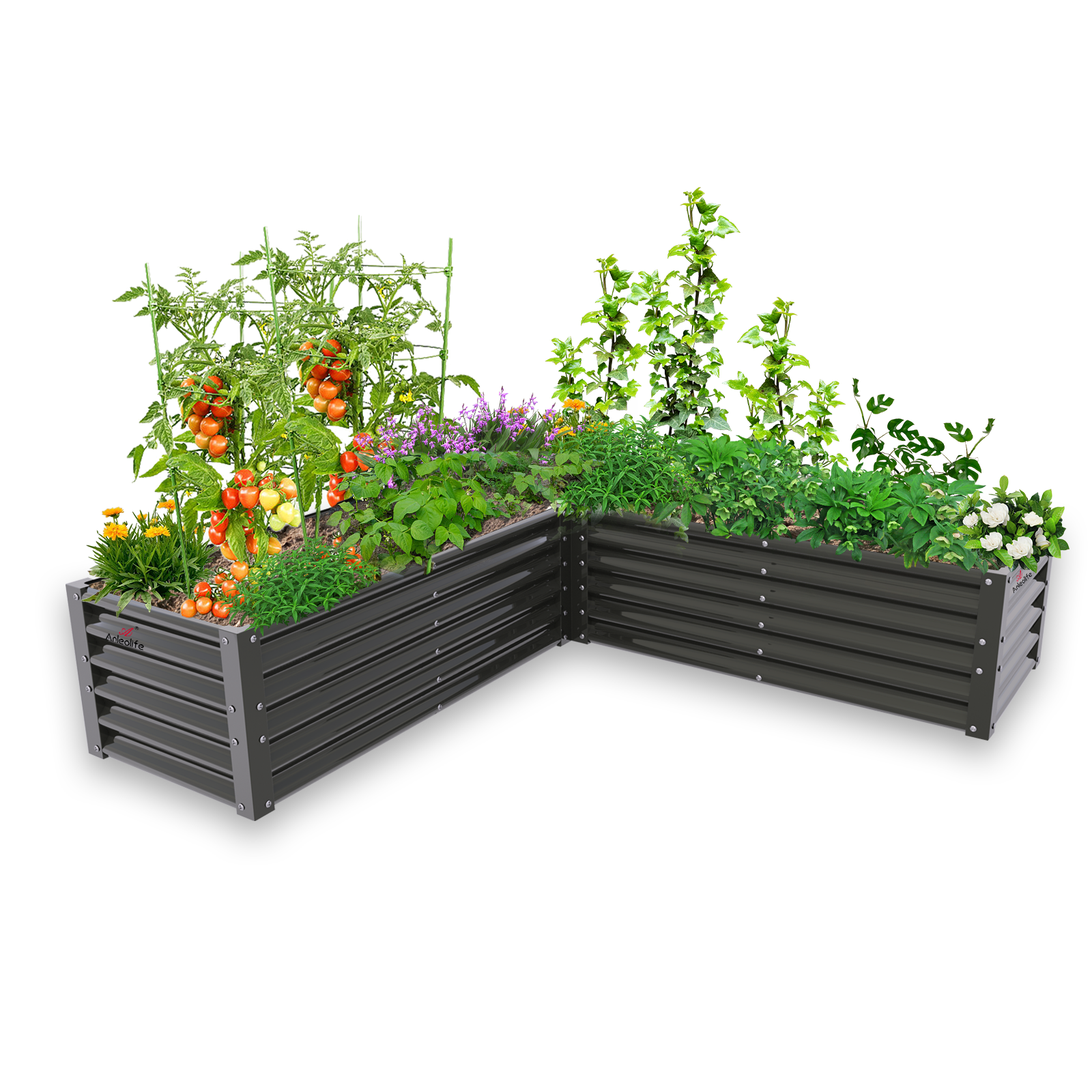 74''x74''x18'' L-shaped Galvanized Steel Raised Garden Bed - Quartz Gray