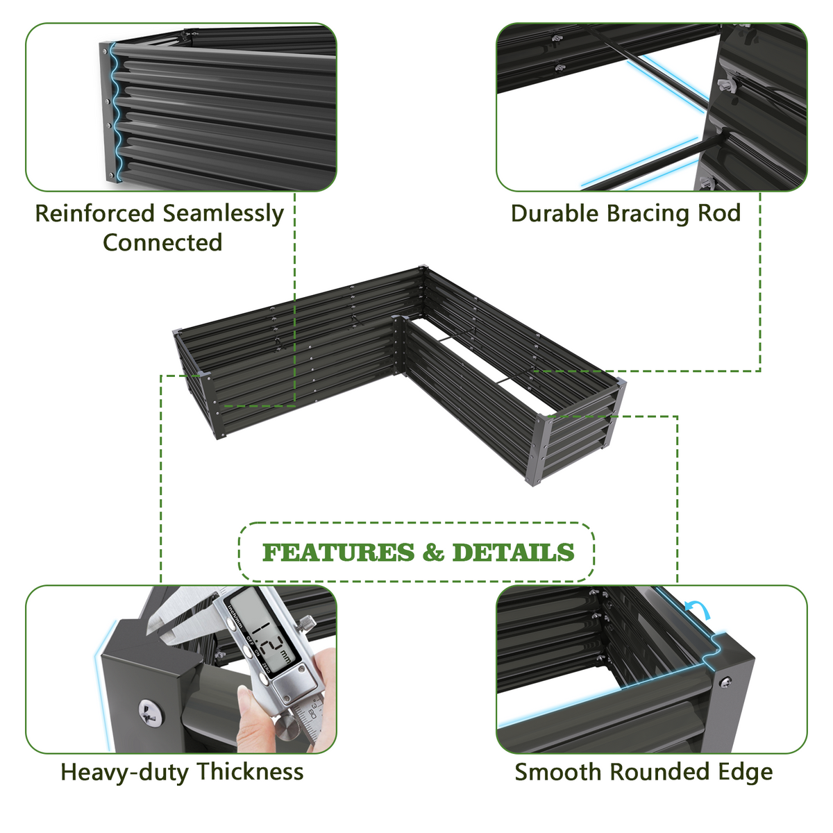 74''x74''x18'' L-shaped Galvanized Steel Raised Garden Bed - Quartz Gray
