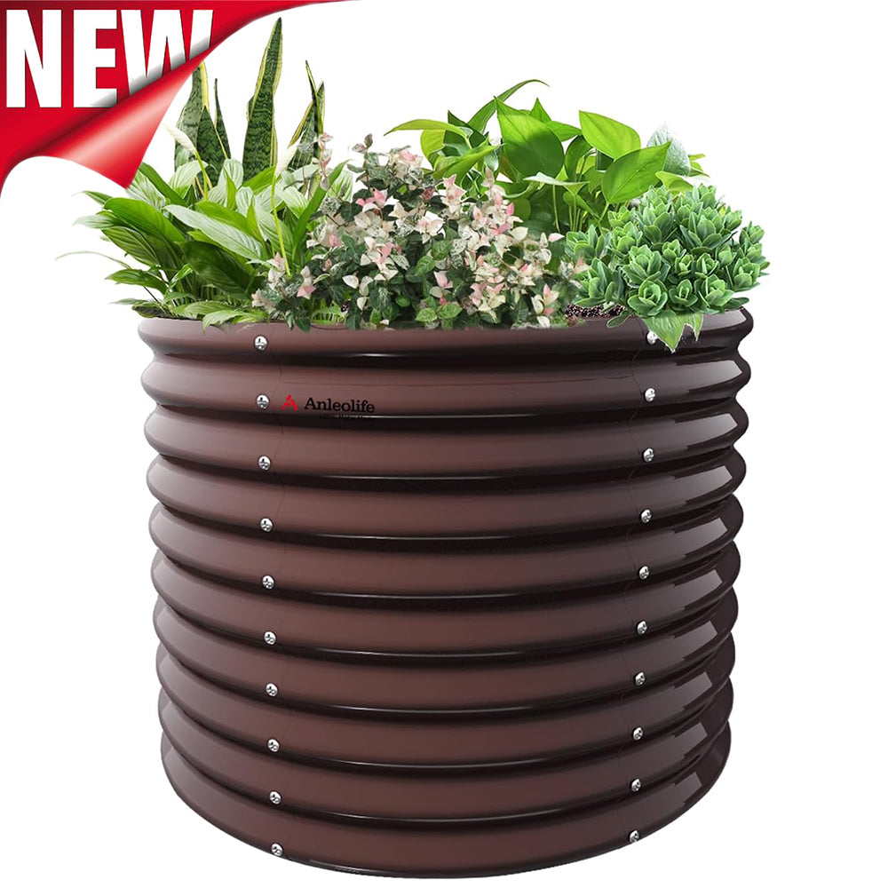 30'' Tall_3x2.5ft Round Metal Raised Garden Beds (Coffee Brown/Quartz Gray)