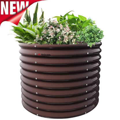 30'' Tall_3x2.5ft Round Metal Raised Garden Beds (Grey/Bronze)