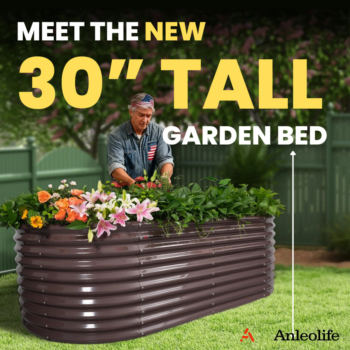 30'' Tall _10x3x2.5ft  Oval Modular Sturdy Metal Raised Garden Bed Set (Coffee Brown)