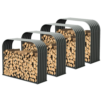 Set of 4:  Heavy Duty Log Holder, Galvanized Steel Firewood Storage Shed