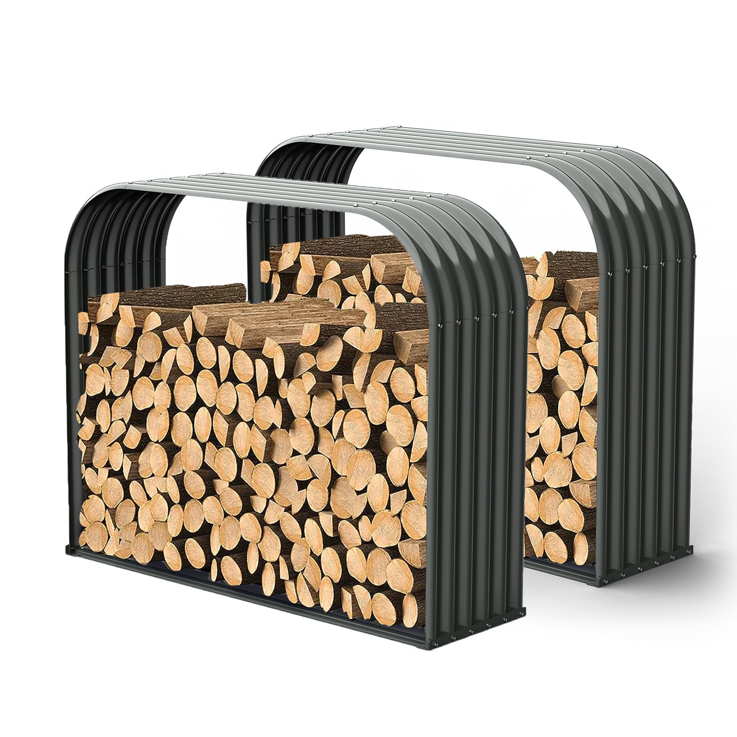 Set of 2:18"D x 59"W x 48"H,32 cube feet,Heavy Duty Log Holder, Galvanized Steel Firewood Storage Shed,Gray