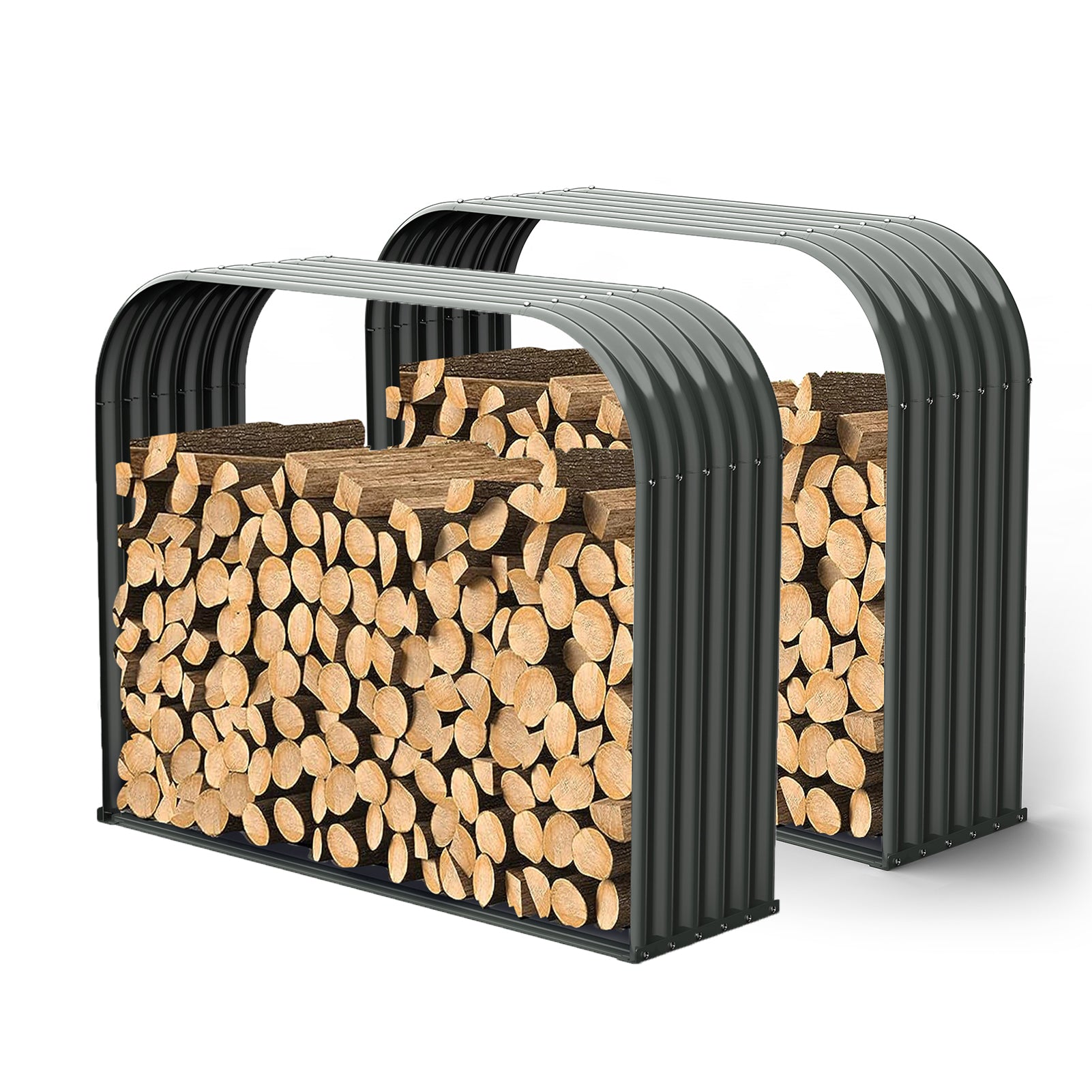 Set of 2, 29 Cubic Ft Each Firewood Storage Shed, Heavy-Duty Galvanized Steel Outdoor Log Rack, 59"W x 18"D x 48"H
