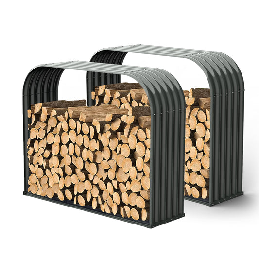 Set of 2:  Heavy Duty Log Holder, Galvanized Steel Firewood Storage Shed