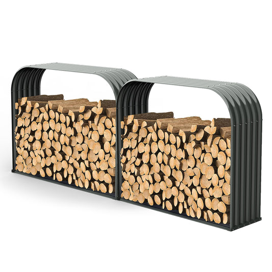 Set of 2:18"D x 59"W x 48"H,32 cube feet,Heavy Duty Log Holder, Galvanized Steel Firewood Storage Shed,Gray
