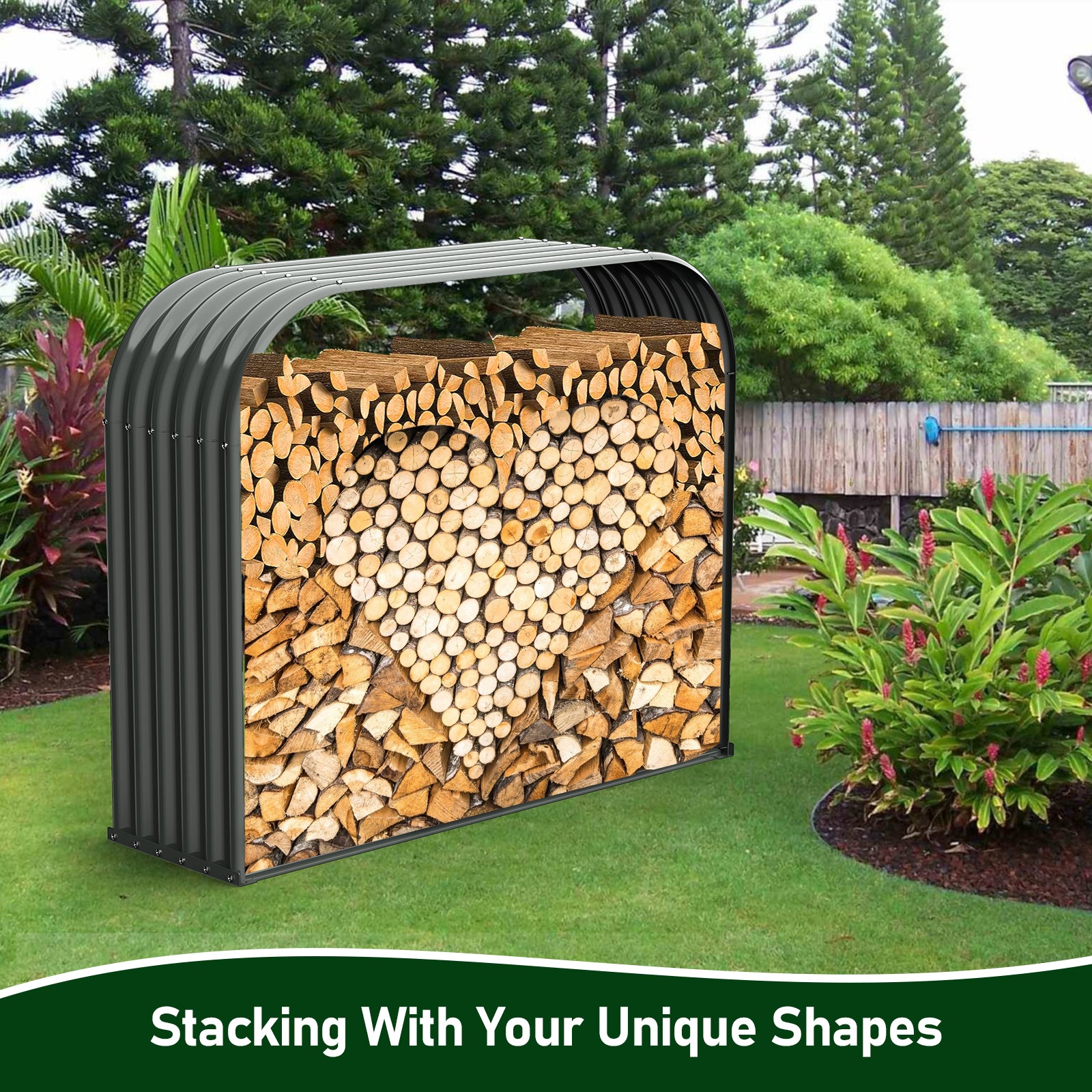 Set of 2, 29 Cubic Ft Each Firewood Storage Shed, Heavy-Duty Galvanized Steel Outdoor Log Rack, 59"W x 18"D x 48"H