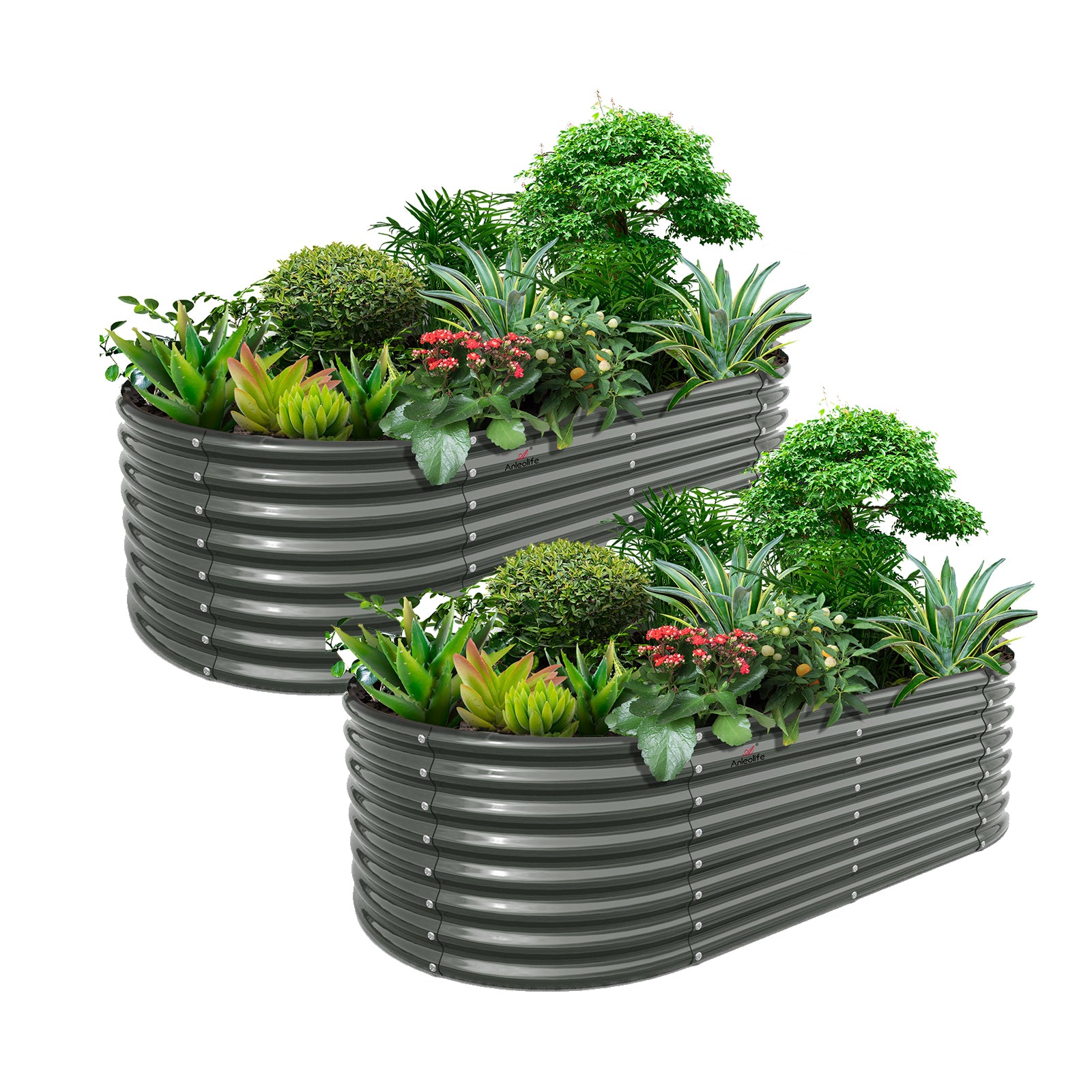 8x4x2ft  Oval Modular Sturdy Metal Raised Garden Bed Set (Quartz Gray)