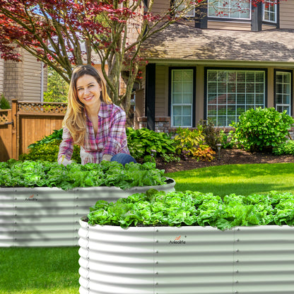 Set of 2: 8x4x2ft Oval Modular Metal Raised Garden Bed (White or Grey)