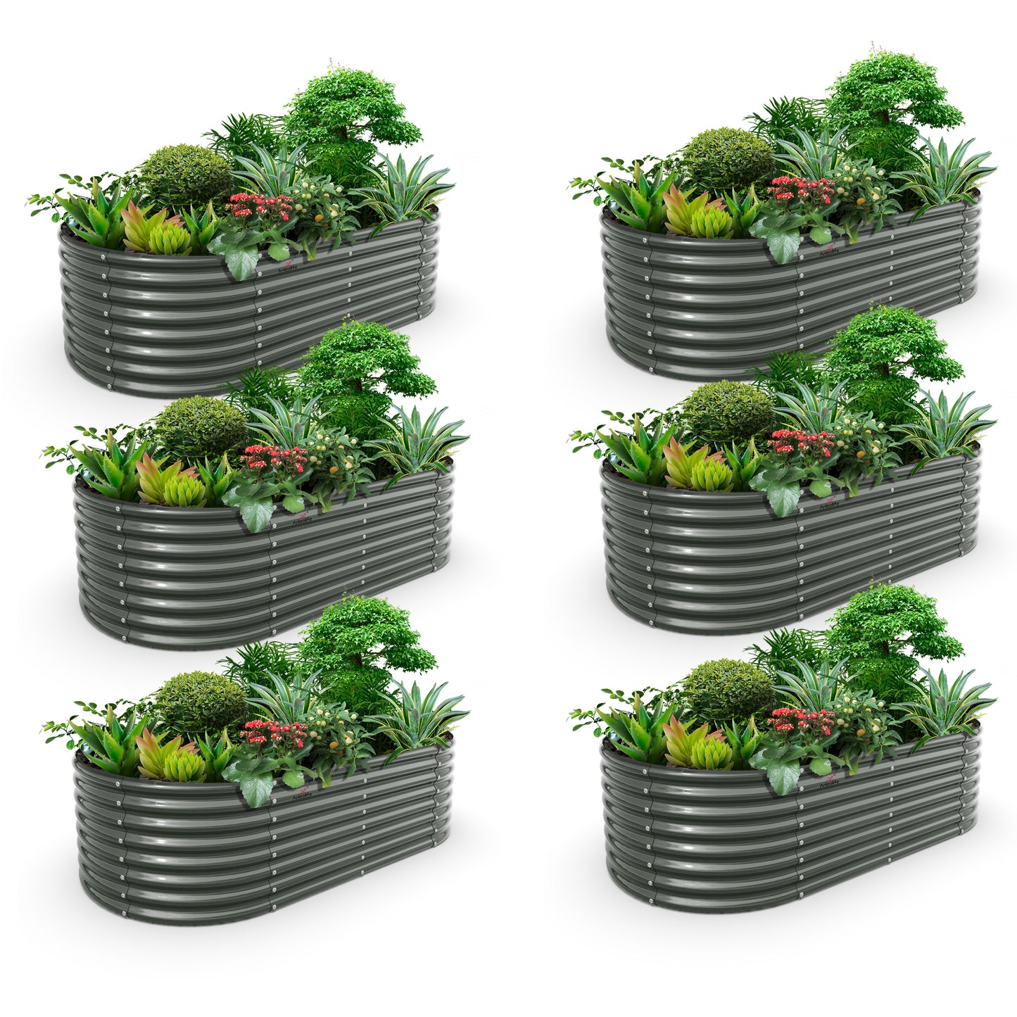 Set of 6: 8x4x2ft Oval Modular Metal Raised Garden Beds (Grey)