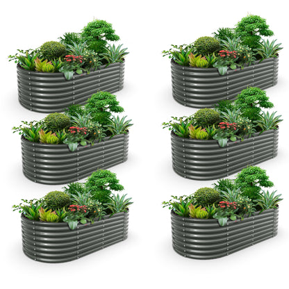 Set of 6: 8x4x2ft Oval Modular Metal Raised Garden Beds (Grey)