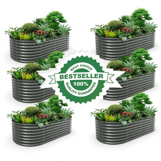 Set of 6: 8x4x2ft Oval Modular Metal Raised Garden Beds (Grey)