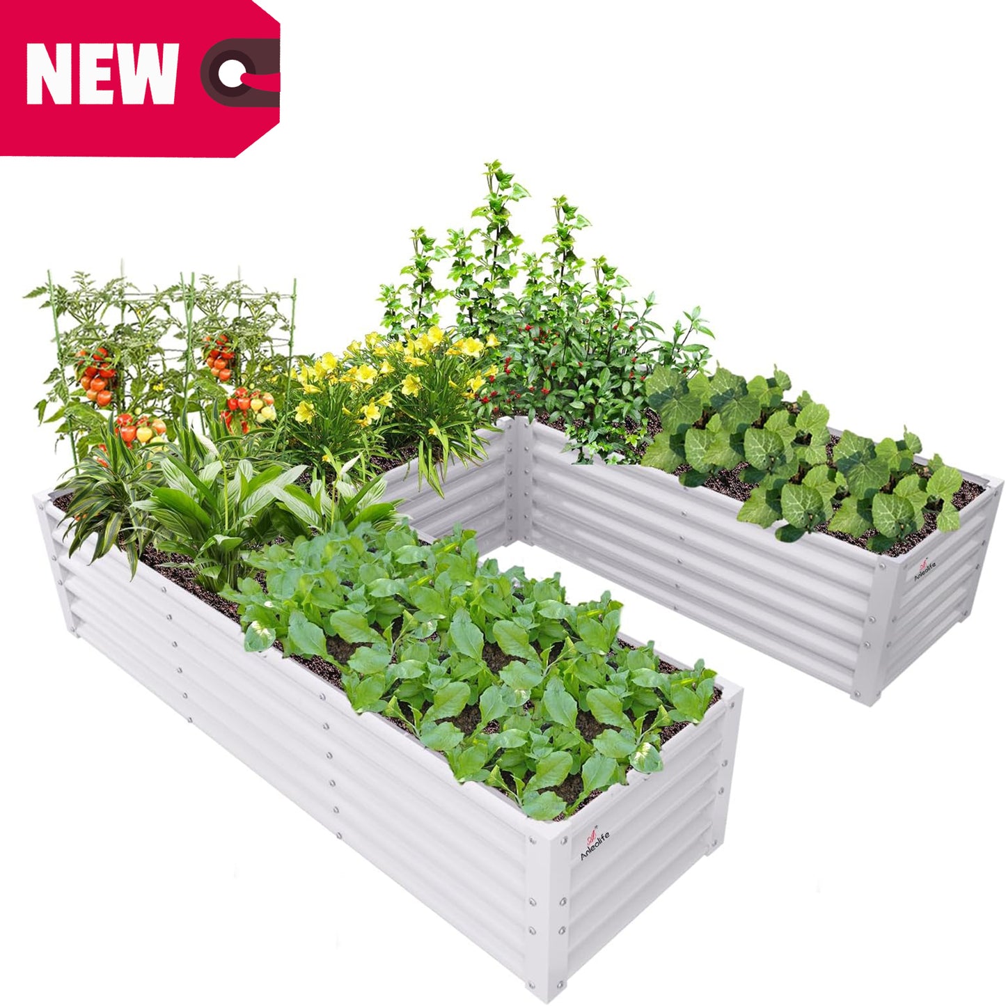 74''x74''x18'' U-shaped Galvanized Steel Raised Garden Bed - White